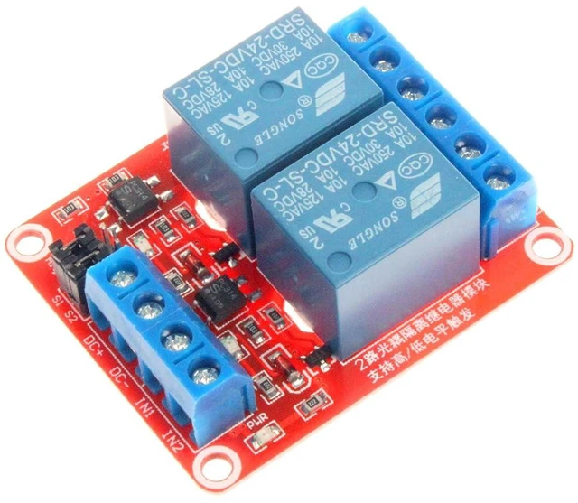 Alt view image 3 of 7 - 2 Channel Relay Module with Isolated Optocoupler 5V 12V 24V High Low Level Trigger Module Triggered (Pack of 2) (12V, Red)