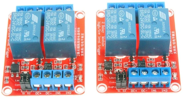 Alt view image 2 of 7 - 2 Channel Relay Module with Isolated Optocoupler 5V 12V 24V High Low Level Trigger Module Triggered (Pack of 2) (12V, Red)
