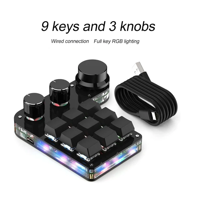 Alt view image 2 of 6 - Walfront USB Mini Macro Mechanical Gaming Keypad, 9 Keys 3 Knobs Customizable RGB Backlit Red Switch Programmable Keypad for PC Office Gaming