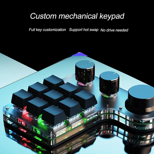 Alt view image 3 of 6 - Walfront USB Mini Macro Mechanical Gaming Keypad, 9 Keys 3 Knobs Customizable RGB Backlit Red Switch Programmable Keypad for PC Office Gaming