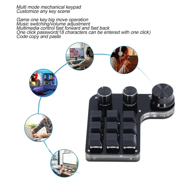 Alt view image 5 of 6 - Walfront USB Mini Macro Mechanical Gaming Keypad, 9 Keys 3 Knobs Customizable RGB Backlit Red Switch Programmable Keypad for PC Office Gaming