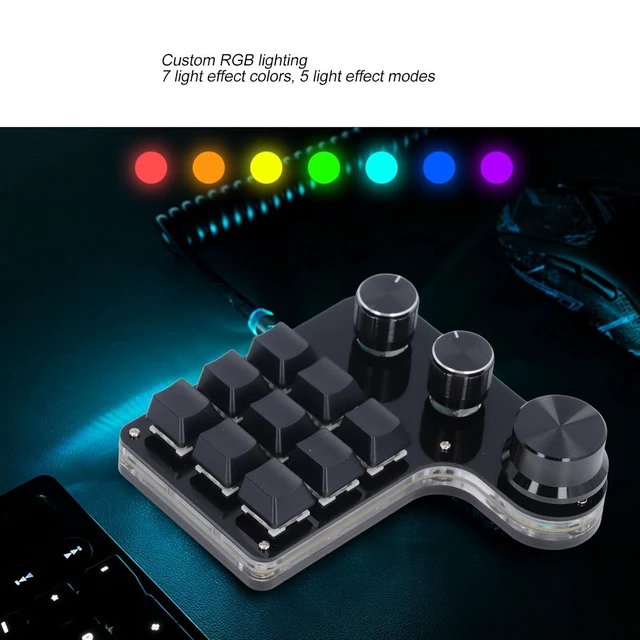 Alt view image 6 of 6 - Walfront USB Mini Macro Mechanical Gaming Keypad, 9 Keys 3 Knobs Customizable RGB Backlit Red Switch Programmable Keypad for PC Office Gaming