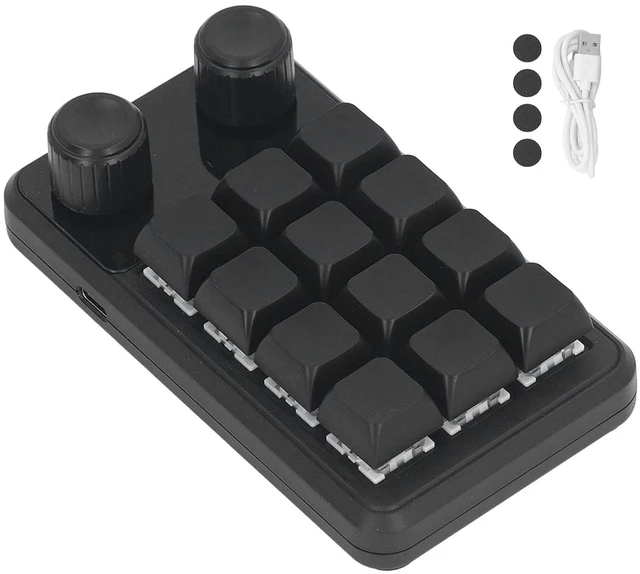 Main image of Walfront Mini Gaming Keypad 12 Keys 2 Knobs Blue Switch Programming Macro Pad with RGB Light for Industry Multiple Customization Supported Black Color