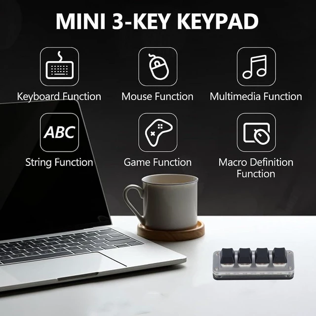 Alt view image 4 of 6 - Walfront 4-Key Programmable Mechanical Macro Pad, Red Switch USB-C