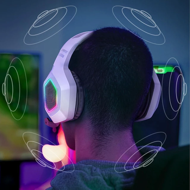 Alt view image 2 of 6 - Walfront Wire Less Gaming Headset ABS PC Gaming Headphone Active Noise Reduction Bluetooth and 3.5mm Wired Connection for PS 5 (White)