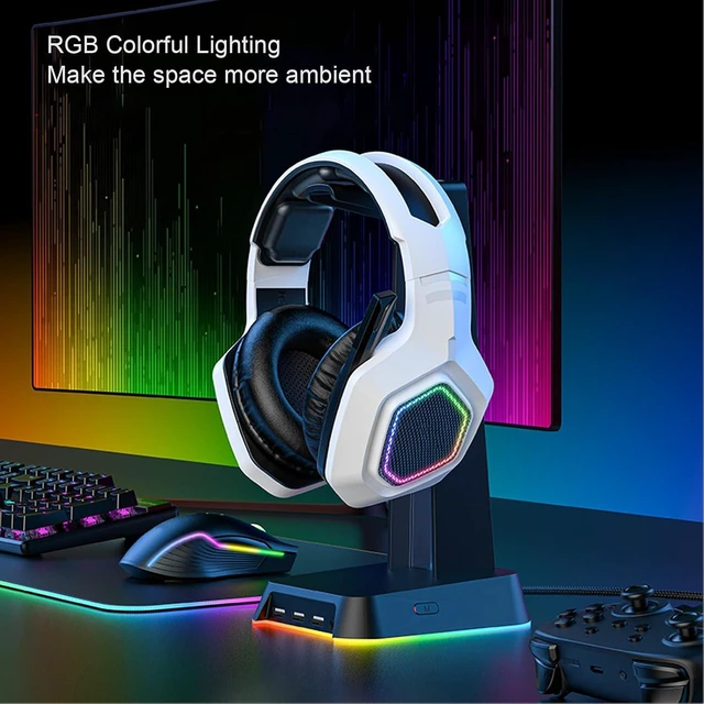 Alt view image 3 of 6 - Walfront Wire Less Gaming Headset ABS PC Gaming Headphone Active Noise Reduction Bluetooth and 3.5mm Wired Connection for PS 5 (White)