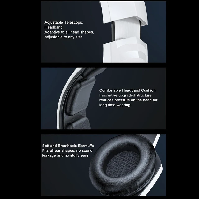 Alt view image 5 of 6 - Walfront Wire Less Gaming Headset ABS PC Gaming Headphone Active Noise Reduction Bluetooth and 3.5mm Wired Connection for PS 5 (White)