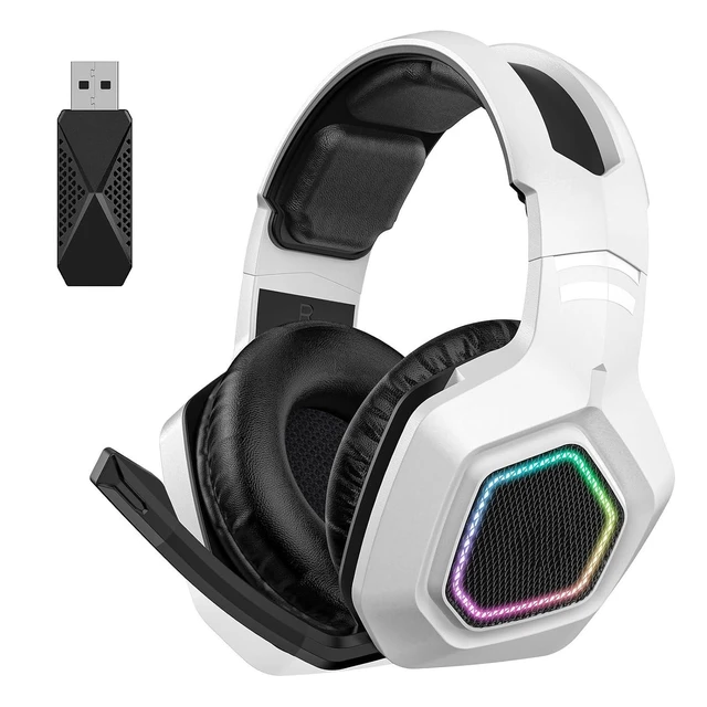 Alt view image 6 of 6 - Walfront Wire Less Gaming Headset ABS PC Gaming Headphone Active Noise Reduction Bluetooth and 3.5mm Wired Connection for PS 5 (White)