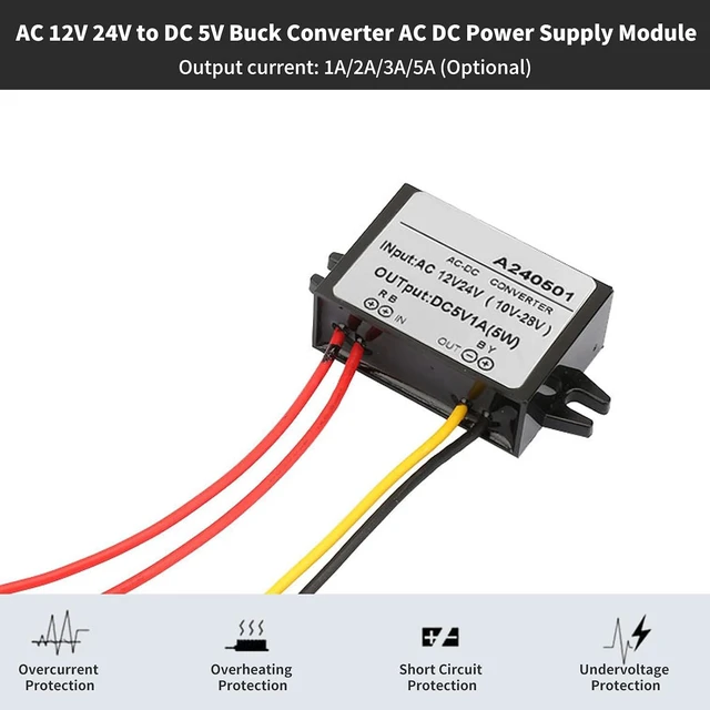 Alt view image 5 of 6 - Voltage Power AC 12V 24V to 5V DC Converter Voltage Regulator Power Module for Car Step Down Converter (1A)