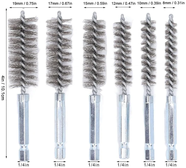 Alt view image 2 of 6 - Walfront 6PCS Hole Cleaning Brushes Bore Brush Twisted Wire Cleaning Brush Power Drill Wire Brush 1/4in Hex Shank Steel Wire Silver