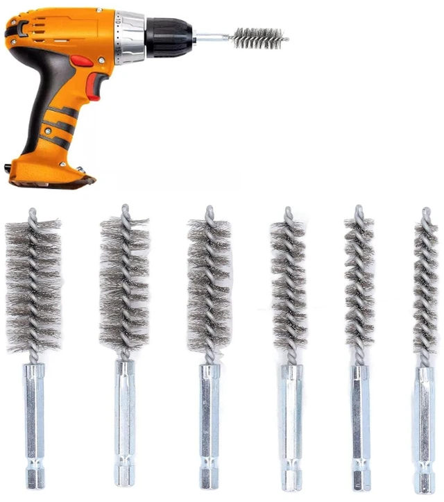 Alt view image 3 of 6 - Walfront 6PCS Hole Cleaning Brushes Bore Brush Twisted Wire Cleaning Brush Power Drill Wire Brush 1/4in Hex Shank Steel Wire Silver