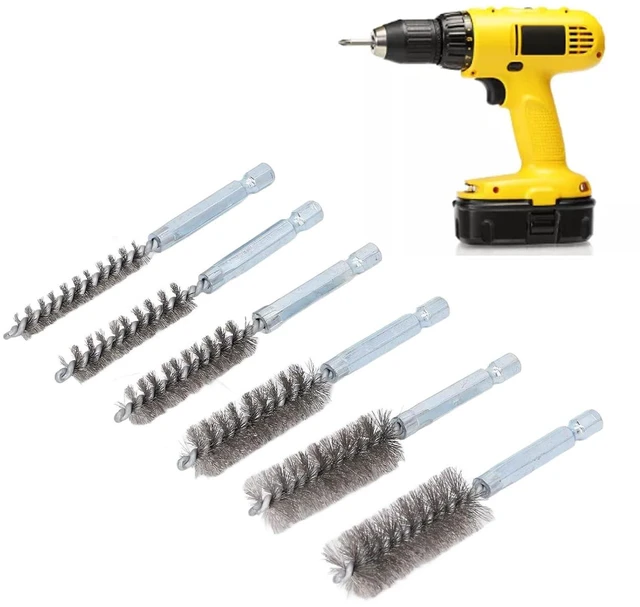 Alt view image 4 of 6 - Walfront 6PCS Hole Cleaning Brushes Bore Brush Twisted Wire Cleaning Brush Power Drill Wire Brush 1/4in Hex Shank Steel Wire Silver