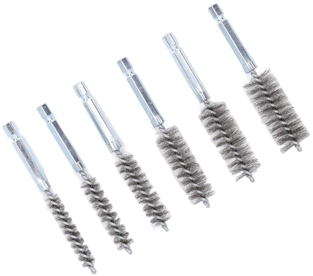 Alt view image 6 of 6 - Walfront 6PCS Hole Cleaning Brushes Bore Brush Twisted Wire Cleaning Brush Power Drill Wire Brush 1/4in Hex Shank Steel Wire Silver