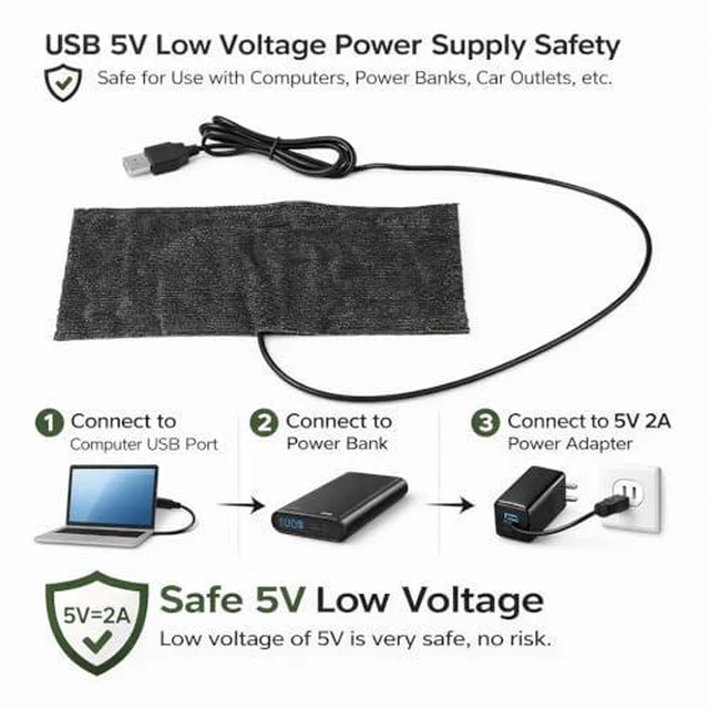 Alt view image 6 of 6 - USB Heating Pad Heated Mat Electric Warming Mat Black USB Carbon Fiber Heating Mat 5V Pad Warm Blanket, Pouch 20 × 10 Cm (Pack of 2)