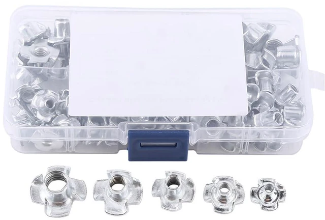 Main image of 90pcs Nut Zinc Plated Carbon Steel T Nuts Four Pronged Blind Inserts for Wood Furniture Rock Climbing Holds M3/M4/M5/M6/M8