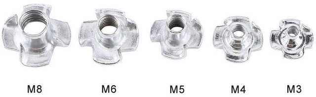 Alt view image 3 of 6 - 90pcs Nut Zinc Plated Carbon Steel T Nuts Four Pronged Blind Inserts for Wood Furniture Rock Climbing Holds M3/M4/M5/M6/M8