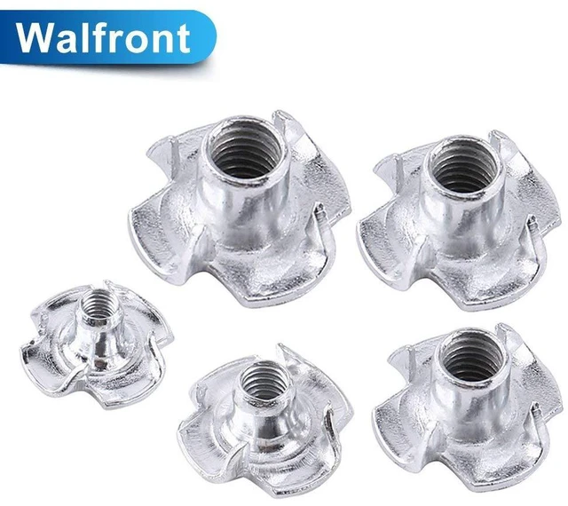 Alt view image 4 of 6 - 90pcs Nut Zinc Plated Carbon Steel T Nuts Four Pronged Blind Inserts for Wood Furniture Rock Climbing Holds M3/M4/M5/M6/M8