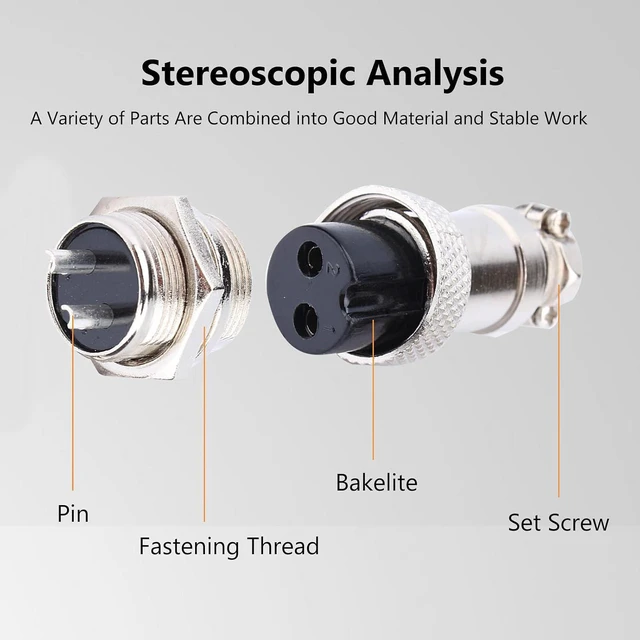 Alt view image 5 of 6 - GX16-2 Aviation Metal Screw Connector 2 Pin Male Female Plug for Plasma Cutters CNC Machines Electrical Socket with Solder Cups