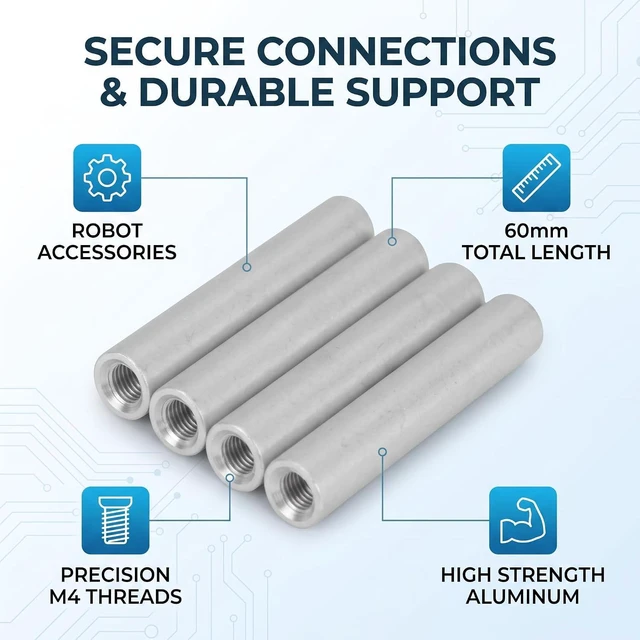 Alt view image 3 of 6 - 4PCs Aluminum Standoffs Round Tube Extension Support Round Sleeve Connector Rod Bar Stud Tube Nut M4 x 0.7mm Female Threads 60mm Length Robotics Accessories Round Coupling Nut