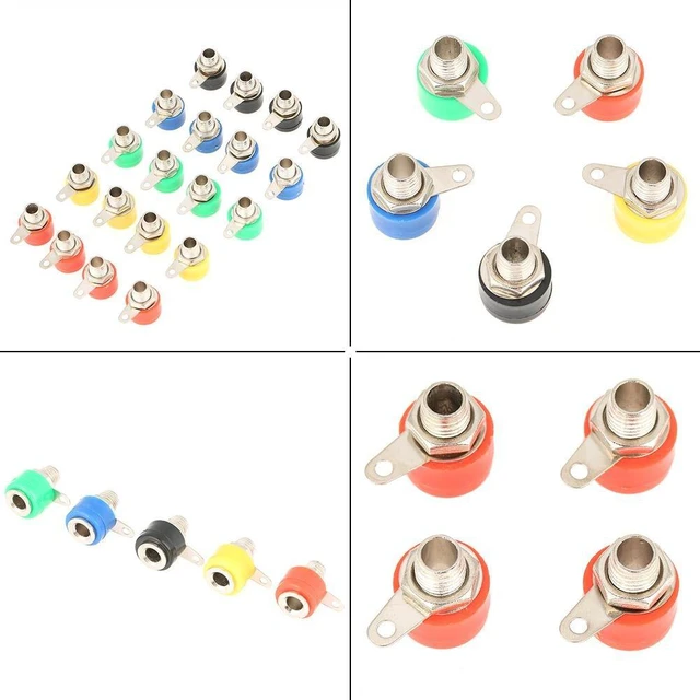 Alt view image 5 of 6 - 20 Pcs 4mm Banana Socket Plug Mixed Color Test Probes Speaker Terminal Binding Posts Banana Plug Jack Socket Connector 4mm Panel Mount Banana Socket