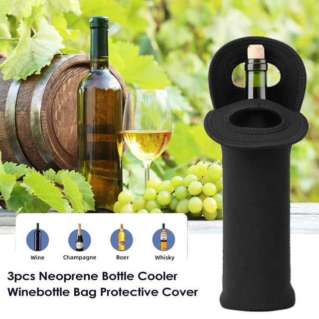 Alt view image 2 of 6 - Walfront 3 Pcs Wine Carrier Tote Bag Wine Bottle Tote Holders Neoprene Insulated Travel Sleeves Cooler Bag for Beer Bottles Beverages Water Bottles Black Winebottle Protective Cover