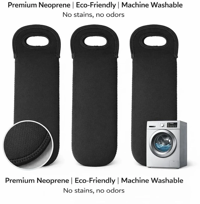 Alt view image 6 of 6 - Walfront 3 Pcs Wine Carrier Tote Bag Wine Bottle Tote Holders Neoprene Insulated Travel Sleeves Cooler Bag for Beer Bottles Beverages Water Bottles Black Winebottle Protective Cover
