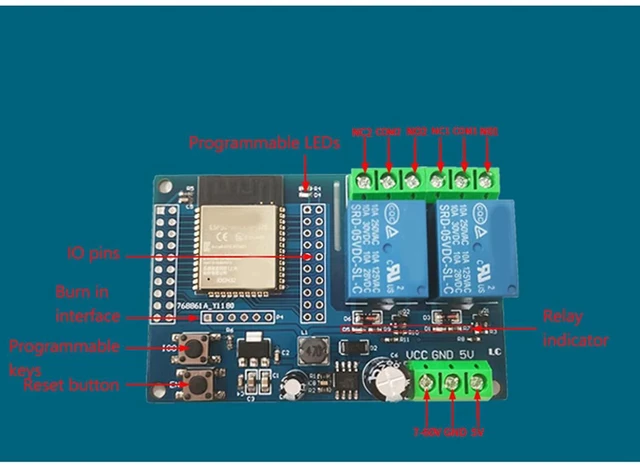 Alt view image 3 of 6 - 2 Channel 5V Relay Module ESP 32 4M Byte Flash Large Capacity Programmable Relay Board for Secondary Development Learning DC5-60V