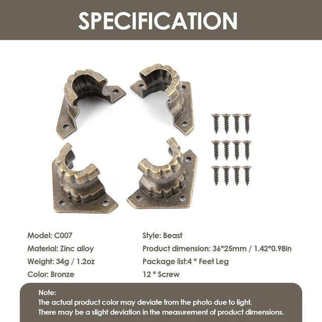 Alt view image 4 of 6 - Walfront 4Pcs Furniture Legs Antique Jewelry Chest Meuble Wood Box Decorative Feet Leg Corner Protector Metal Furniture Legs for Cabinet Sofa TV Stand Bookcase