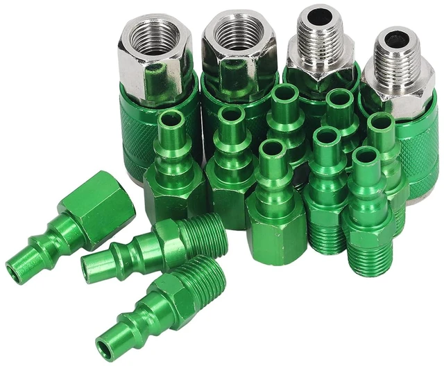 Alt view image 2 of 6 - ARO Aluminum Air Coupler Quick Connector 1/4in NPT Green Anodized 300 PSI 4 Couplers 10 Plugs for Air Hoses