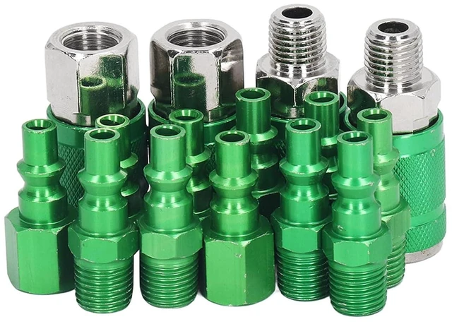 Alt view image 3 of 6 - ARO Aluminum Air Coupler Quick Connector 1/4in NPT Green Anodized 300 PSI 4 Couplers 10 Plugs for Air Hoses