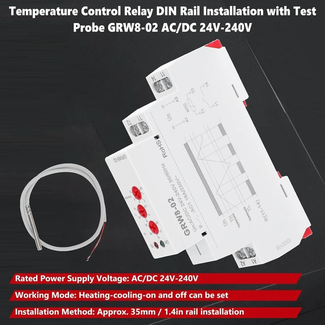 Alt view image 2 of 6 - Digital Temperature Controller Thermostat, AC/DC 24V-240V DIN Rail Mount with Probe, Heating and Cooling Mode for HVAC Industrial Equipment and Home Automation