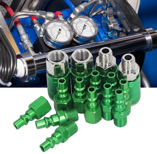 Alt view image 6 of 6 - ARO Aluminum Air Coupler Quick Connector 1/4in NPT Green Anodized 300 PSI 4 Couplers 10 Plugs for Air Hoses