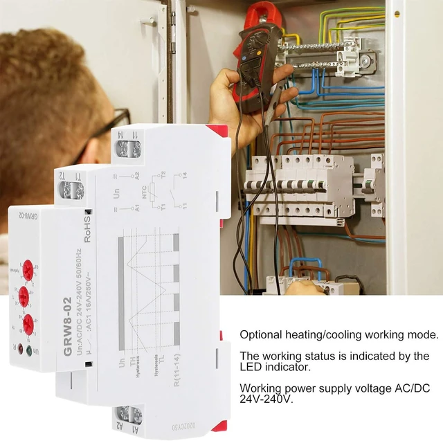 Alt view image 3 of 6 - Digital Temperature Controller Thermostat, AC/DC 24V-240V DIN Rail Mount with Probe, Heating and Cooling Mode for HVAC Industrial Equipment and Home Automation