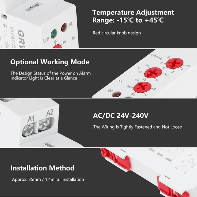 Alt view image 6 of 6 - Digital Temperature Controller Thermostat, AC/DC 24V-240V DIN Rail Mount with Probe, Heating and Cooling Mode for HVAC Industrial Equipment and Home Automation