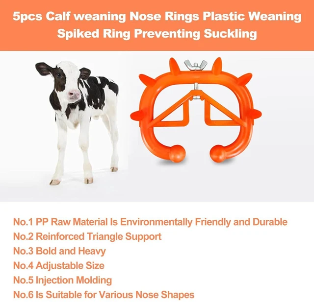Alt view image 5 of 6 - 5PCS Cow Nose Ring Farm Livestock Animal Weaner Red Plastic Calf Weaning Nose Rings Spiked Preventing Milk Suckling Farm Livestock Equipment