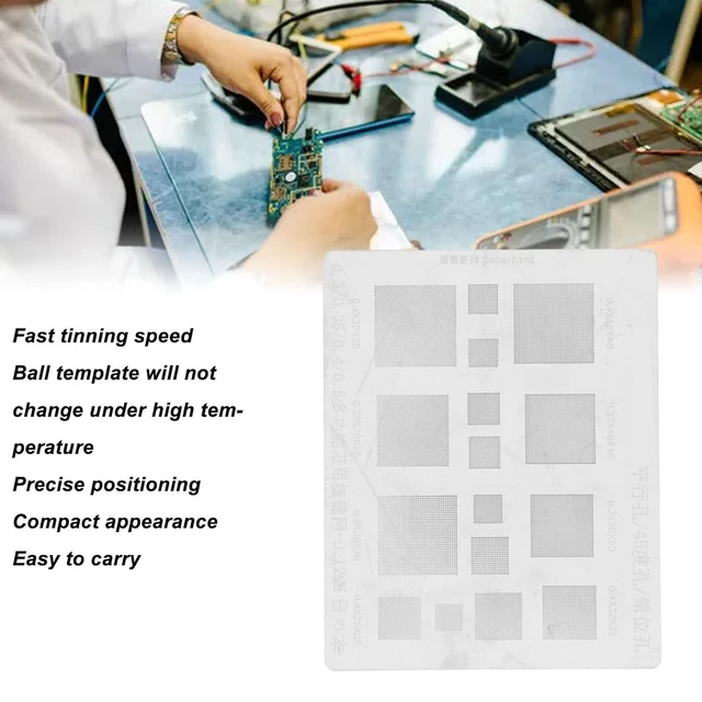 Alt view image 3 of 6 - BGA Reballing Universal Stencil BGA Rework Net Stencil Template Solder Steel Mesh Directly Heat Set Kit 0.3mm 0.35mm 0.375mm 0.4mm 0.5mm Phone BGA IC Chips Repair Tool