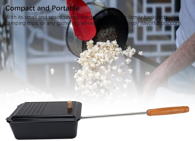 Alt view image 5 of 6 - Campfire Popcorn Popper Old Fashioned Popcorn Maker with Wooden Handle Cast Iron Popper for Backyard RV Camping and Home Use