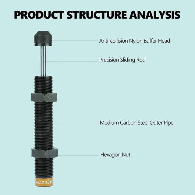 Alt view image 5 of 6 - Walfront Pneumatic Shock Absorber Oil Pressure Absorber AC2030-2 M20 X 30mm Stroke Mechanical for Pneumatic Air Cylinder