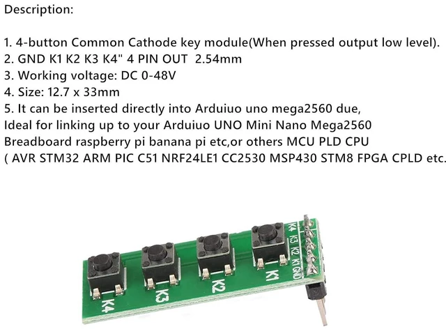 Alt view image 4 of 6 - Walfront 4 Key Keyboard Module Universal 4 Key Push Button Switch Module Keyboard Board for DIY Accessory Kit