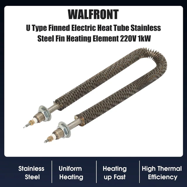 Alt view image 2 of 6 - 220V 1kW U Type Finned Heat Tube Electric Fin Heating U Tube Stainless Steel Pipe Heating for Ovens Baking Air Conditioning