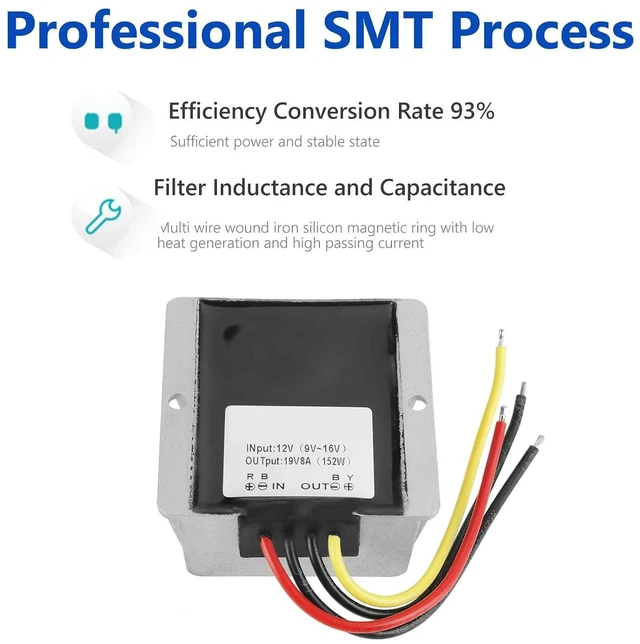 Alt view image 2 of 6 - 12V to 16V Step Up Converter, 152W 8A DC Boost Voltage Regulator Module, IP67 with Overload Protection for Car Automotive, Laptop, LED Strips, CCTV Camera Power Supply