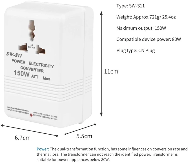 Alt view image 5 of 6 - Voltage Converter SW-S11 150W Step-Up Step-Down Voltage Converter Channel Transformer Universal Power Adapter 220V-110V 110V-220V World Travel Worldwide Plug Adapter CN Plug