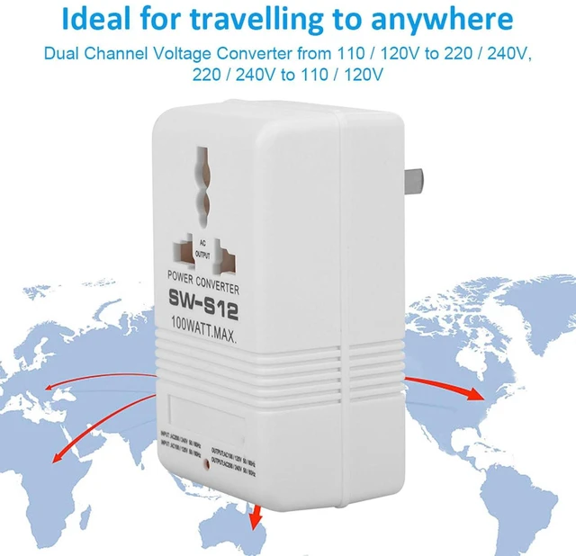 Alt view image 4 of 6 - WALFRONT SW S12 Power Converter, 2 Way 110V to 220V Voltage Transformer, 100W Wide Range Foreign Electricity Converter for Home Appliances, US Plug
