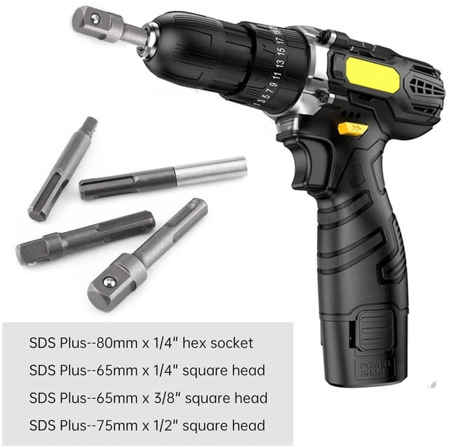 Alt view image 3 of 6 - SDS Plus Bits Adapter 1/4" Hex Socket Adaptor to 1/4" 3/8" 1/2" Impact Socket Adapter Set for Screws/Nuts/Any Drill and Handheld Driver 4 PCS