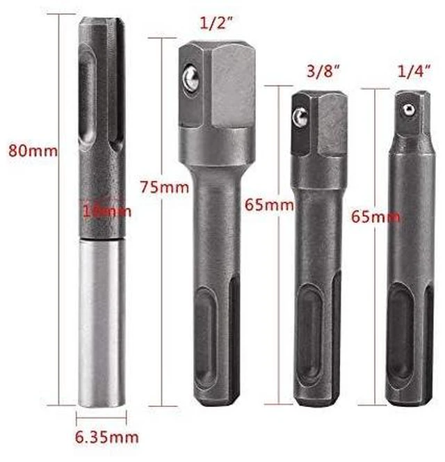 Alt view image 5 of 6 - SDS Plus Bits Adapter 1/4" Hex Socket Adaptor to 1/4" 3/8" 1/2" Impact Socket Adapter Set for Screws/Nuts/Any Drill and Handheld Driver 4 PCS