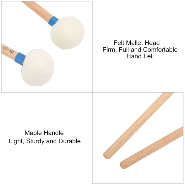 Alt view image 3 of 6 - Drum Sticks Timpani Mallets Maple Handles Soft Felt Heads for Bass Snare Drums 45mm Felt Heads (Blue) (2Pcs)