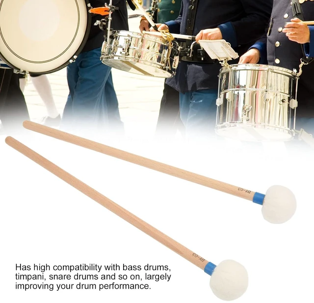 Alt view image 4 of 6 - Drum Sticks Timpani Mallets Maple Handles Soft Felt Heads for Bass Snare Drums 45mm Felt Heads (Blue) (2Pcs)