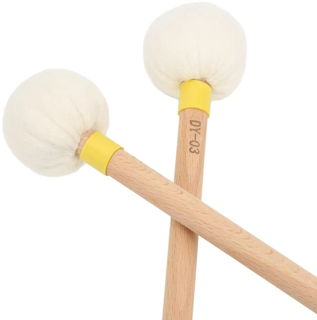Main image of 2Pcs Drum Mallets Timpani Sticks 15.35in Length White Soft Felt Maple Handle Wood Mallets for Bass Drum Snare Drum Timpani Percussion with 45mm Felt Head(Yellow)