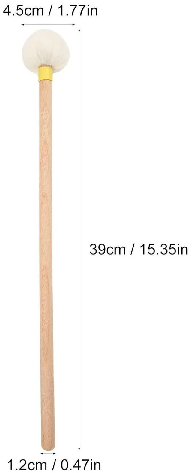 Alt view image 3 of 6 - 2Pcs Drum Mallets Timpani Sticks 15.35in Length White Soft Felt Maple Handle Wood Mallets for Bass Drum Snare Drum Timpani Percussion with 45mm Felt Head(Yellow)