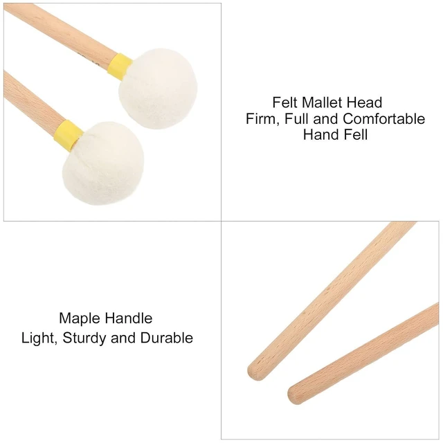 Alt view image 5 of 6 - 2Pcs Drum Mallets Timpani Sticks 15.35in Length White Soft Felt Maple Handle Wood Mallets for Bass Drum Snare Drum Timpani Percussion with 45mm Felt Head(Yellow)
